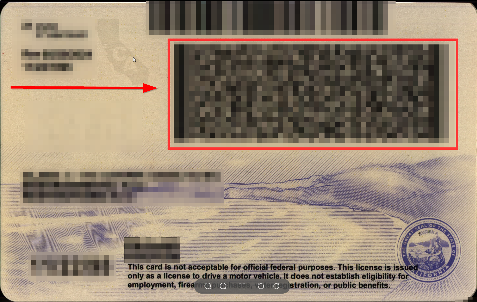 California DL PDF417 barcode